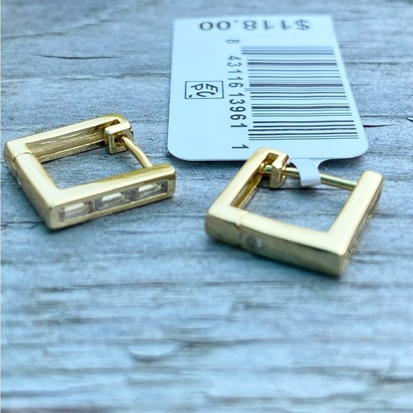 AQUA 18K GOLD OVER STERLING SILVER WITH CUBIC ZIRCONIA STONES CARTRIDGE HUGGIE - Picture 6 of 8